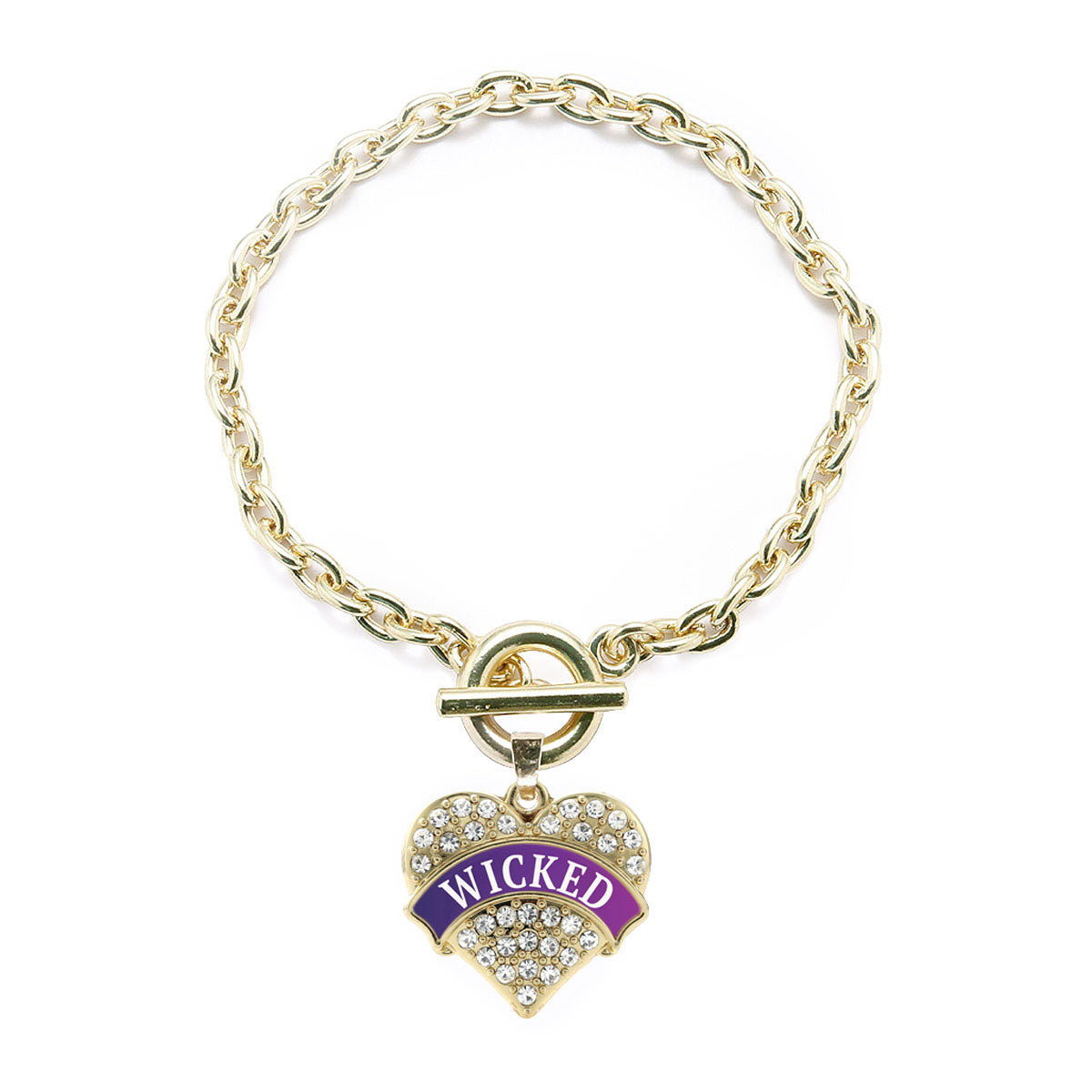 Gold Wicked Pave Heart Charm Toggle Bracelet