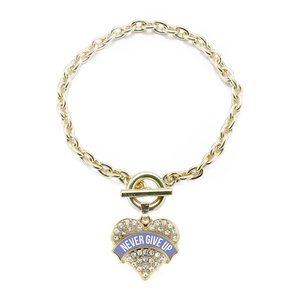 Gold Periwinkle Never Give up Pave Heart Charm Toggle Bracelet
