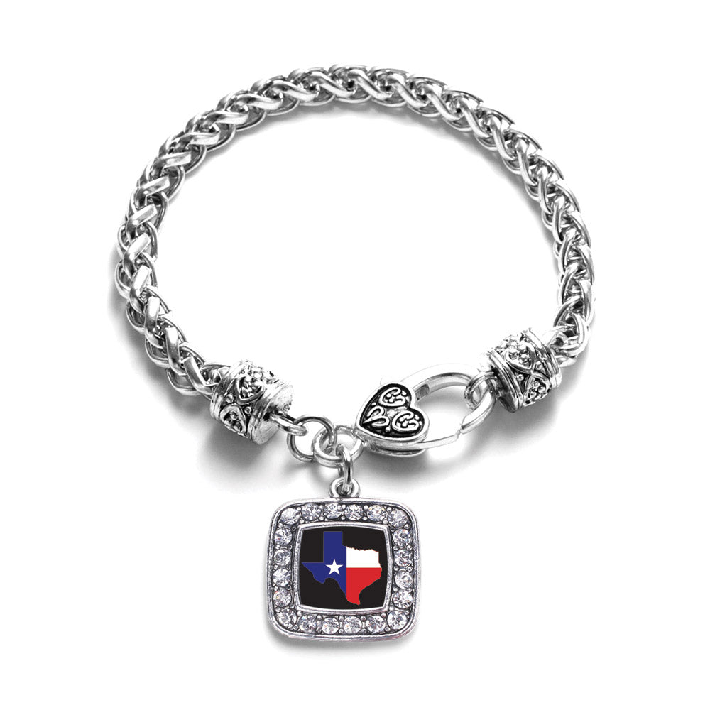 Silver Texas Pride Square Charm Braided Bracelet