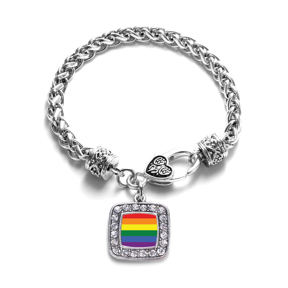 Silver LGBT Pride Square Charm Braided Bracelet