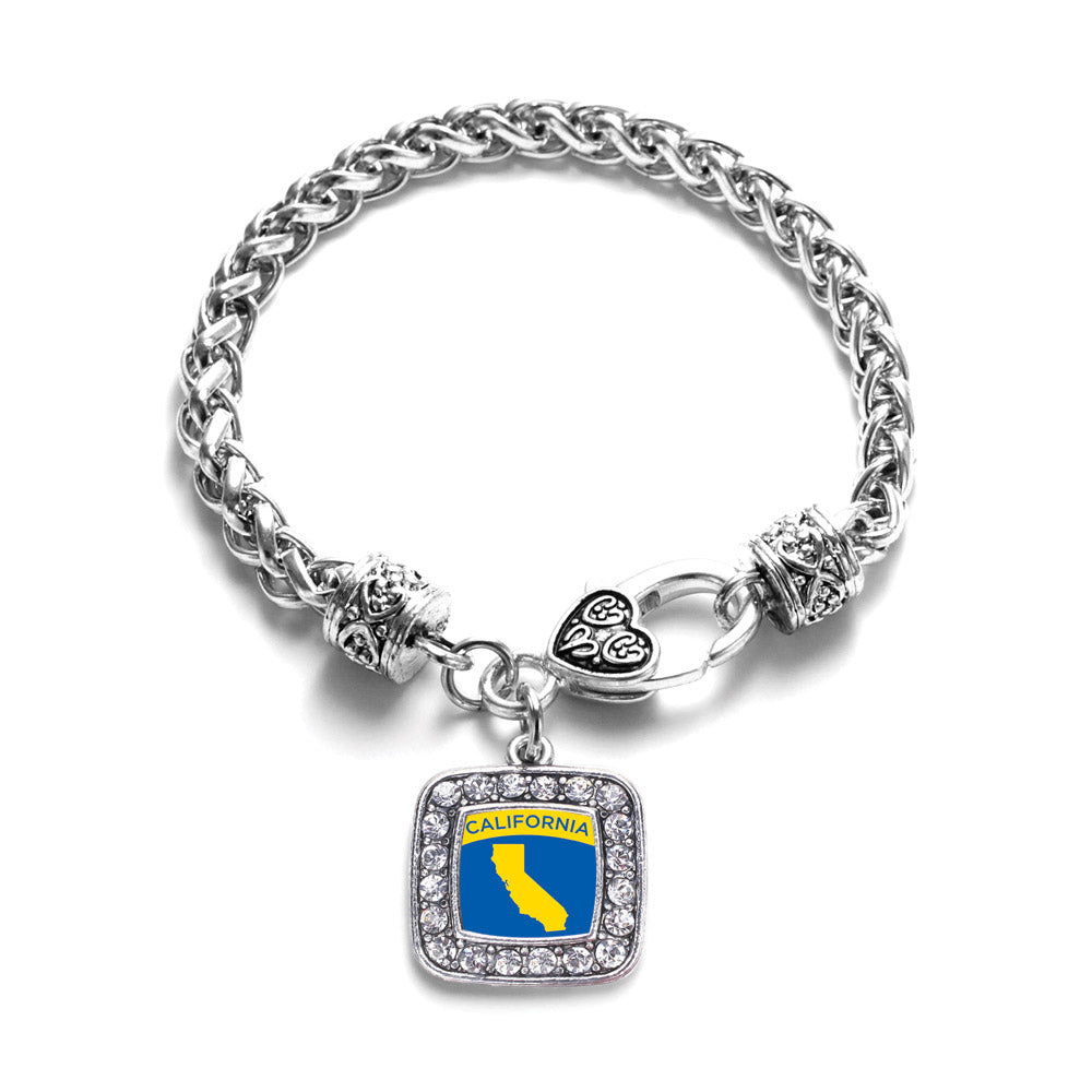 Silver California Outline Square Charm Braided Bracelet