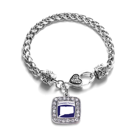 Silver Connecticut Outline Square Charm Braided Bracelet