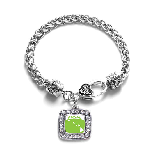 Silver Hawaii Outline Square Charm Braided Bracelet