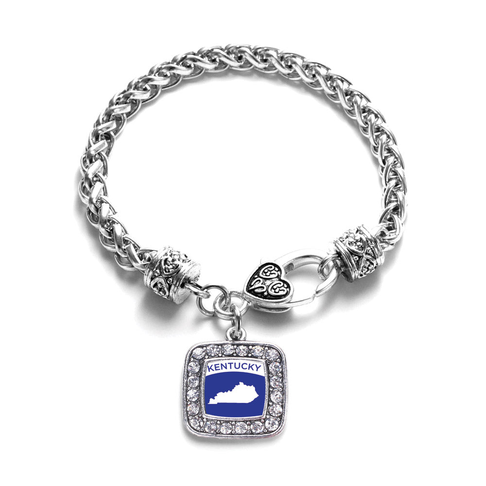 Silver Kentucky Outline Square Charm Braided Bracelet