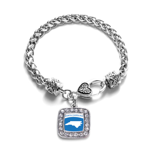 Silver North Carolina Outline Square Charm Braided Bracelet