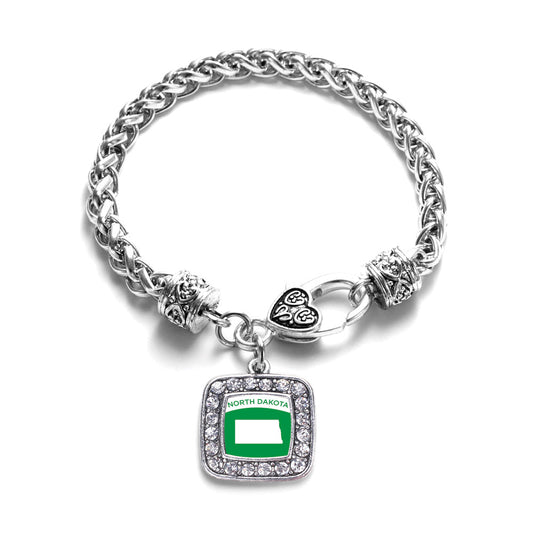 Silver North Dakota Outline Square Charm Braided Bracelet