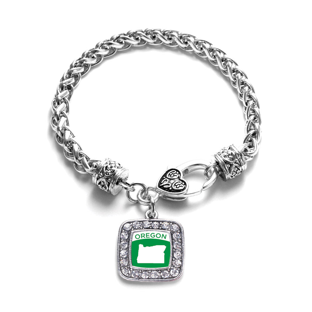 Silver Oregon Outline Square Charm Braided Bracelet