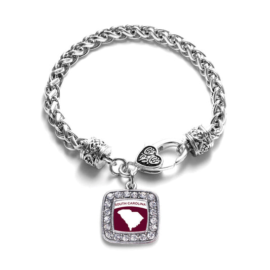Silver South Carolina Outline Square Charm Braided Bracelet