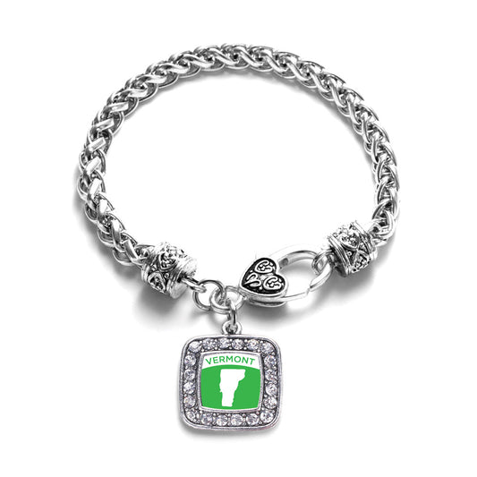 Silver Vermont Outline Square Charm Braided Bracelet