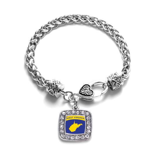 Silver West Virginia Outline Square Charm Braided Bracelet