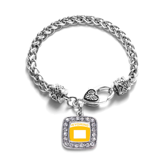 Silver Wyoming Outline Square Charm Braided Bracelet