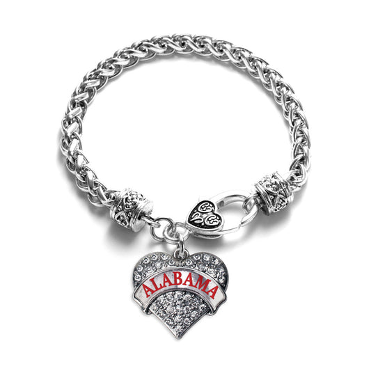 Silver Alabama Pave Heart Charm Braided Bracelet