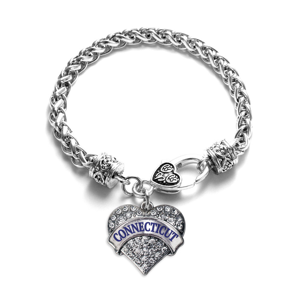 Silver Connecticut Pave Heart Charm Braided Bracelet