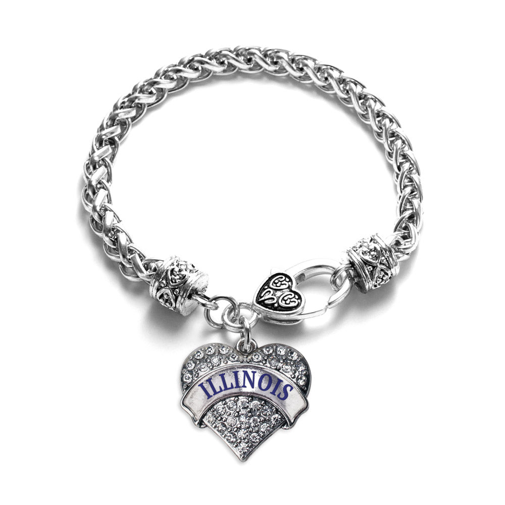 Silver Illinois Pave Heart Charm Braided Bracelet