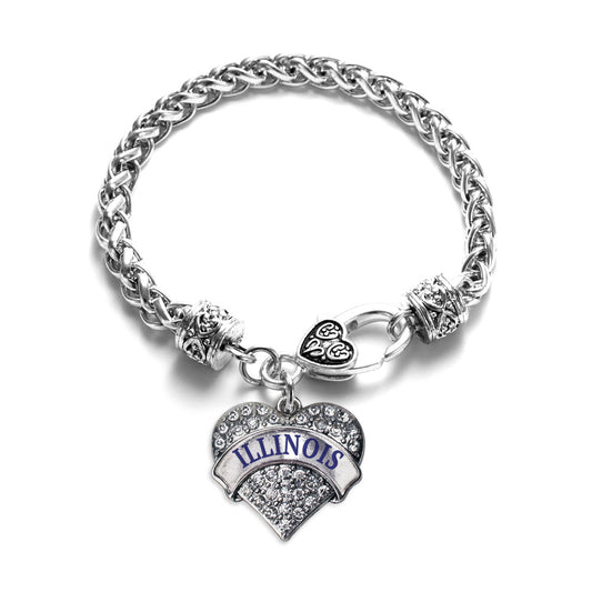 Silver Illinois Pave Heart Charm Braided Bracelet