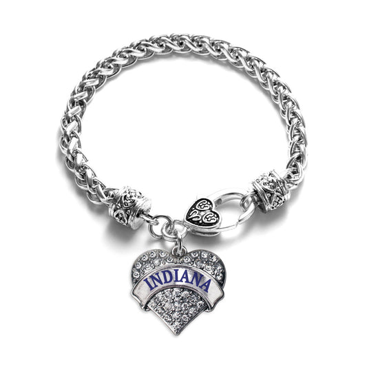 Silver Indiana Pave Heart Charm Braided Bracelet