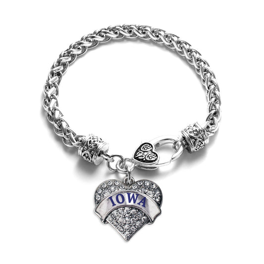 Silver Iowa Pave Heart Charm Braided Bracelet