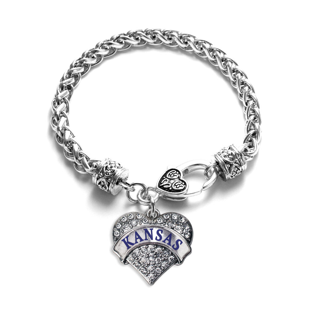 Silver Kansas Pave Heart Charm Braided Bracelet