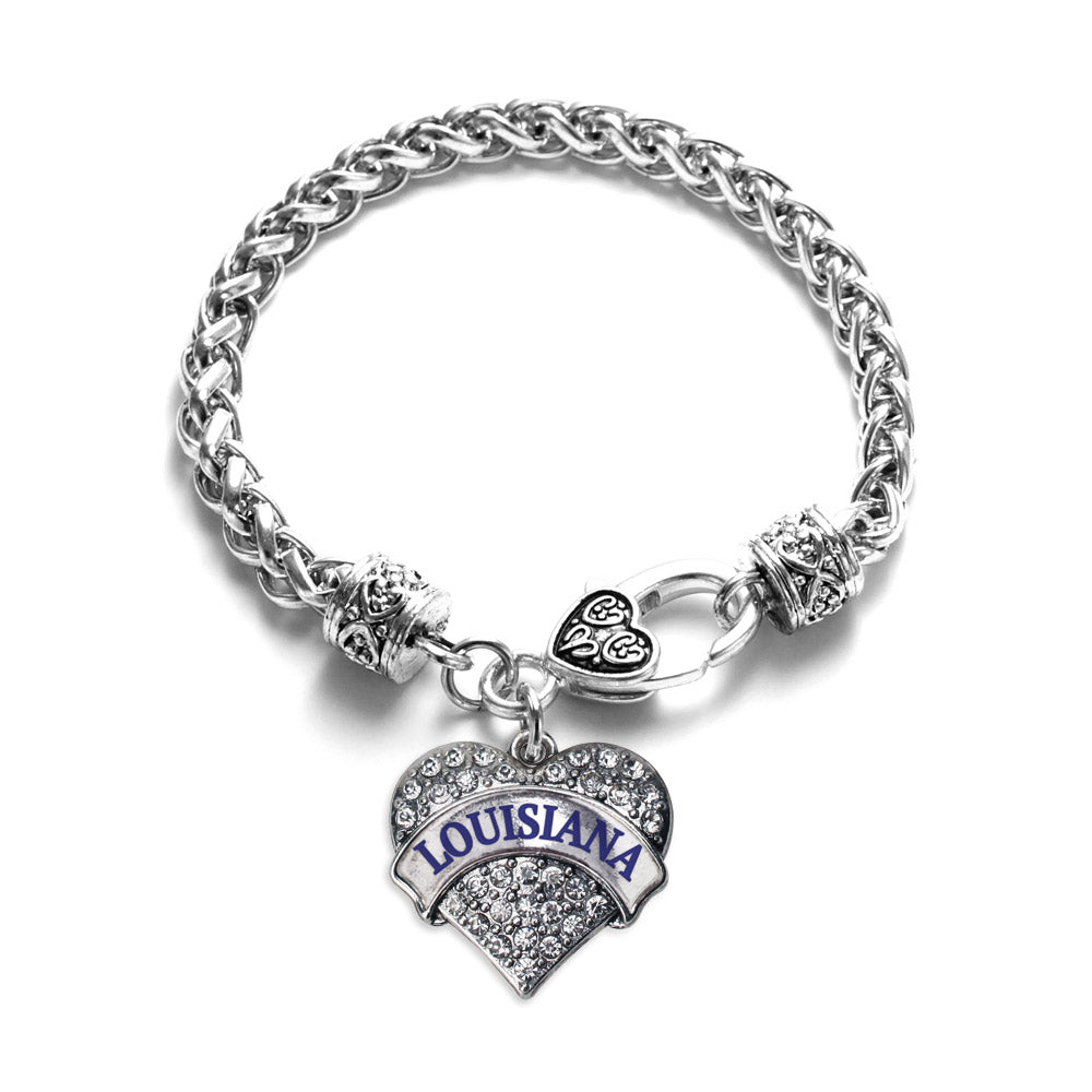 Silver Louisiana Pave Heart Charm Braided Bracelet