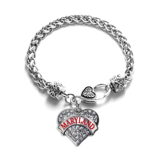 Silver Maryland Pave Heart Charm Braided Bracelet