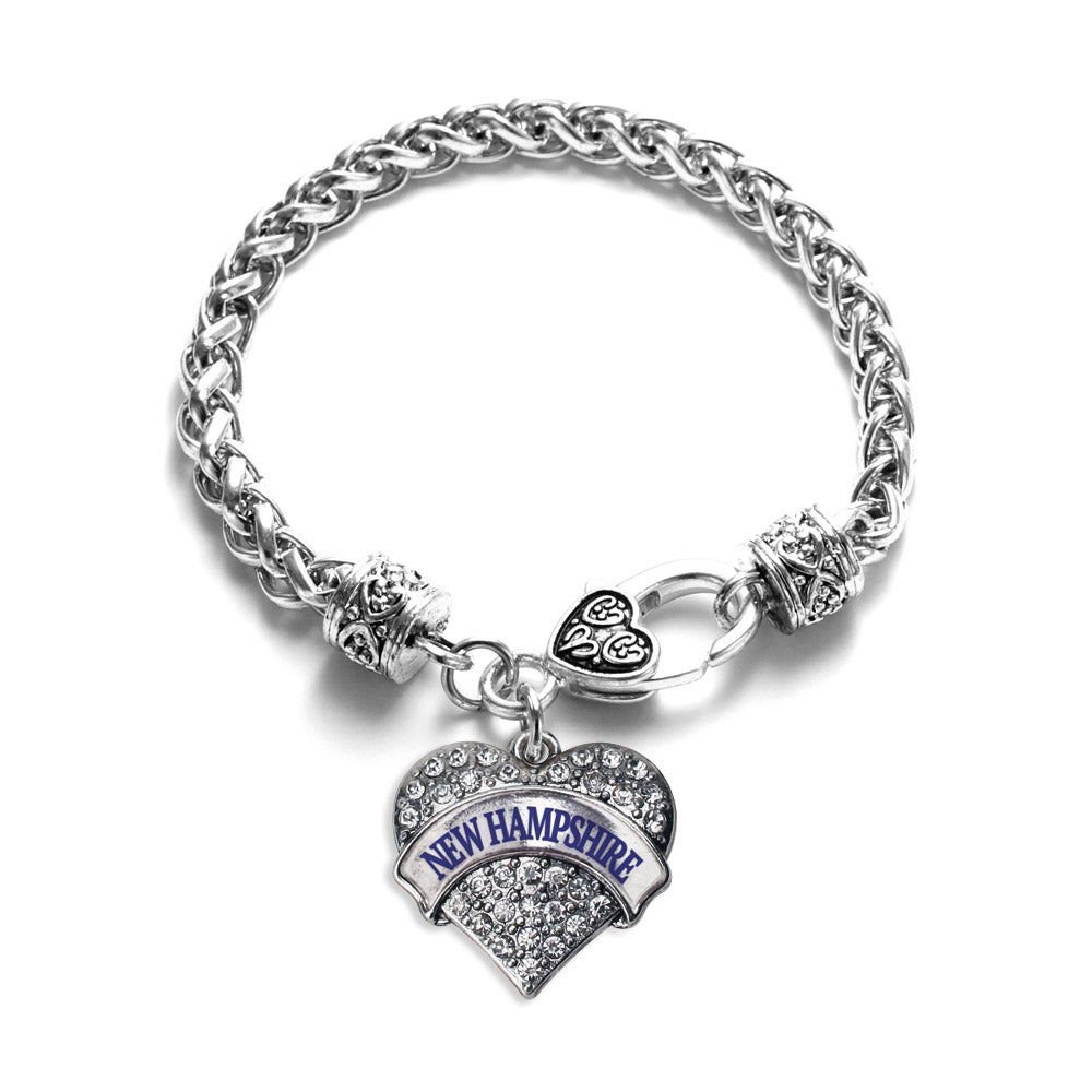 Silver New Hampshire Pave Heart Charm Braided Bracelet