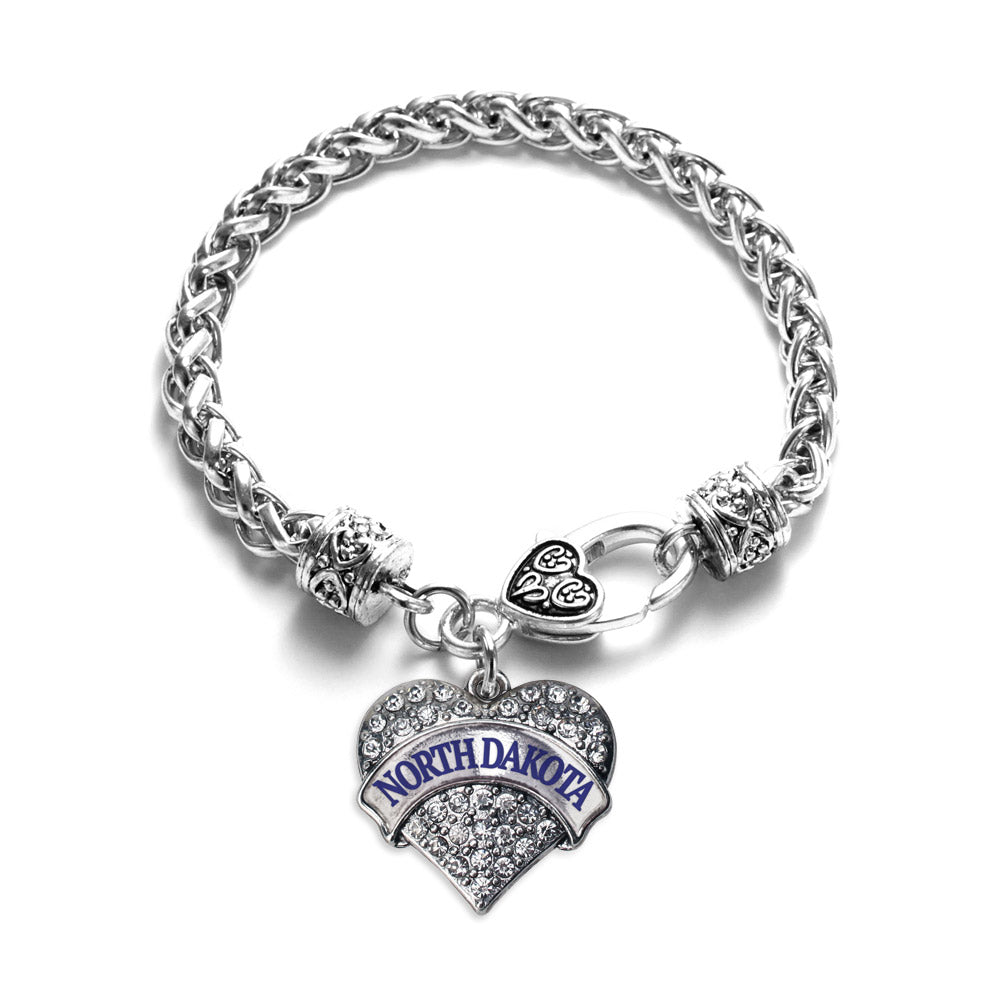 Silver North Dakota Pave Heart Charm Braided Bracelet