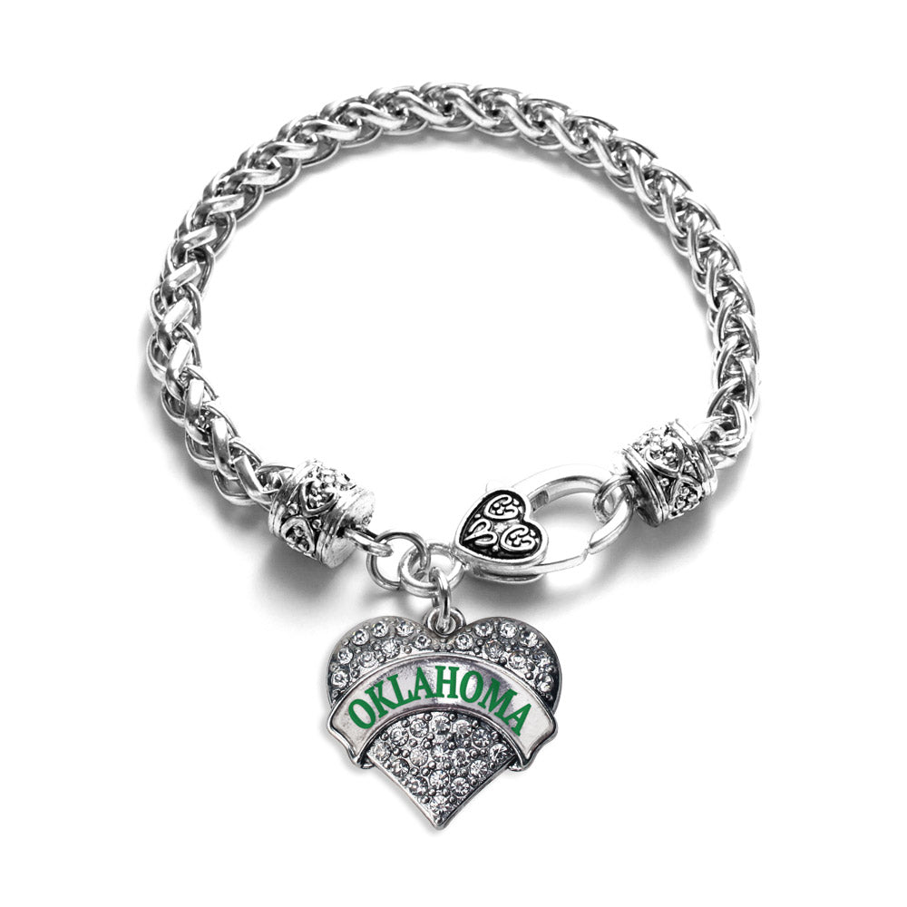 Silver Oklahoma Pave Heart Charm Braided Bracelet