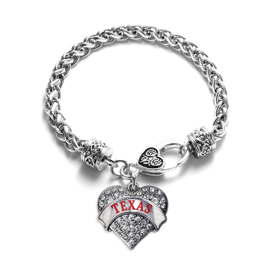 Silver Texas Pave Heart Charm Braided Bracelet