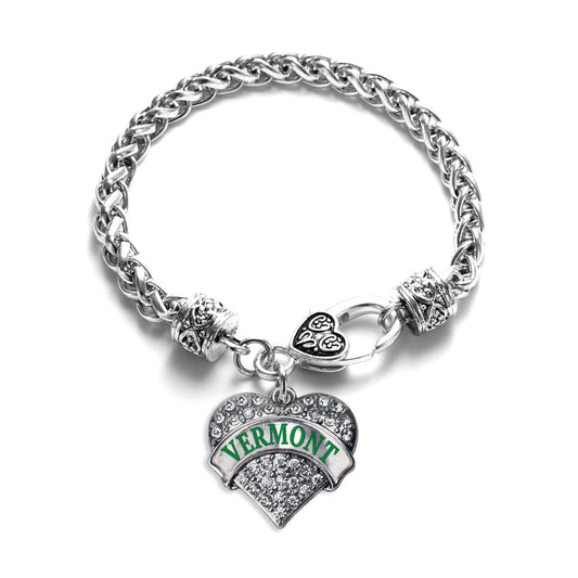 Silver Vermont Pave Heart Charm Braided Bracelet