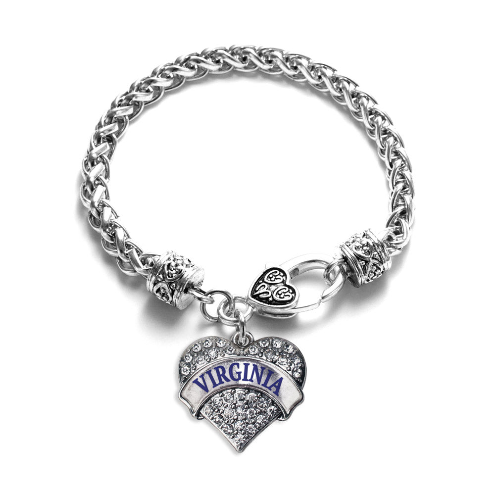 Silver Virginia Pave Heart Charm Braided Bracelet