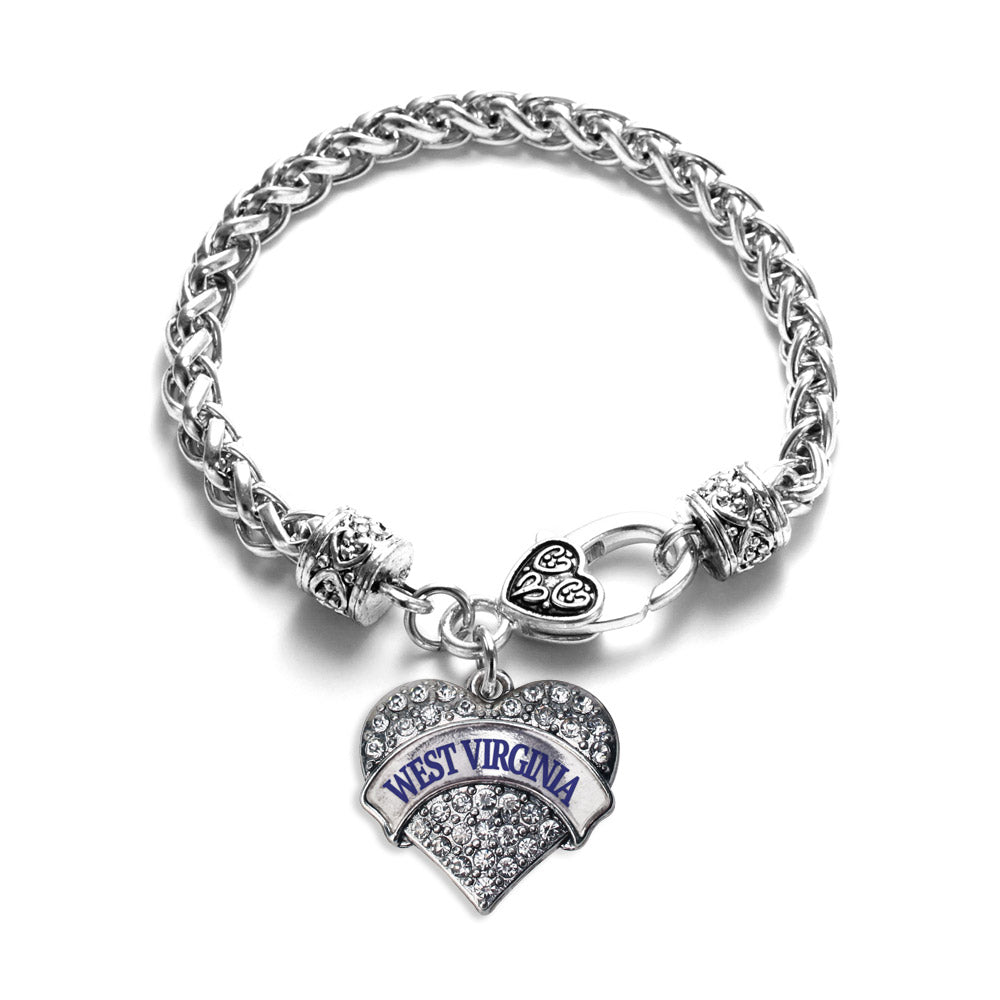 Silver West Virginia Pave Heart Charm Braided Bracelet