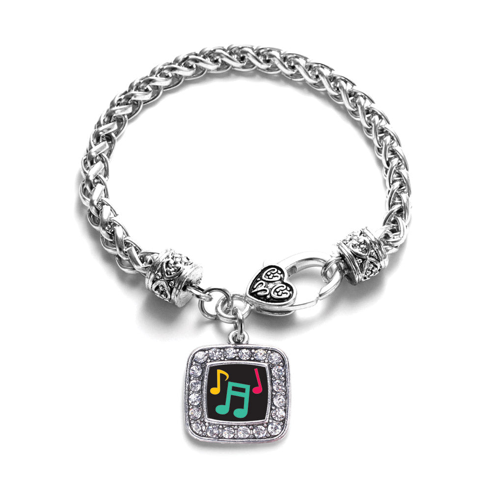 Silver Musical Notes Square Charm Braided Bracelet