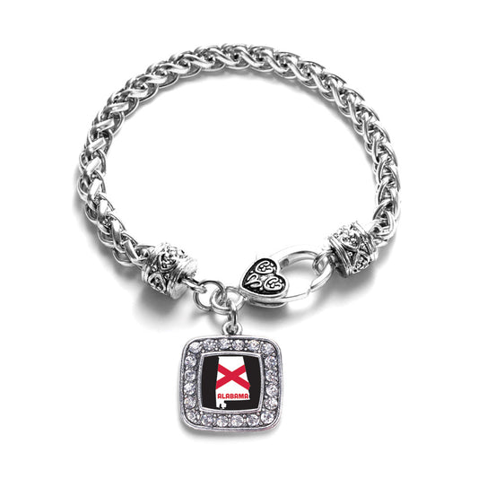 Silver Alabama State Flag Square Charm Braided Bracelet