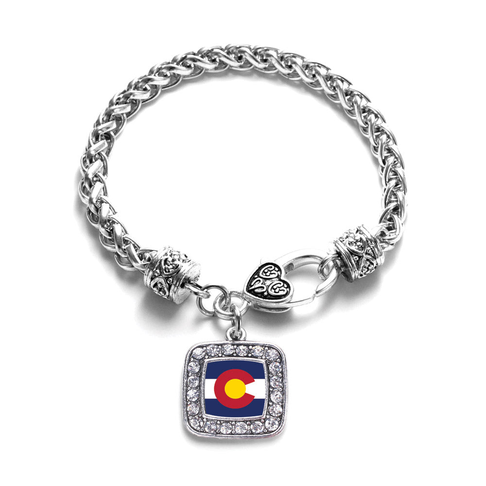 Silver Colorado Flag Square Charm Braided Bracelet
