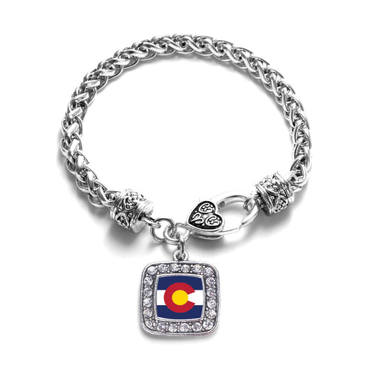 Silver Colorado Flag Square Charm Braided Bracelet