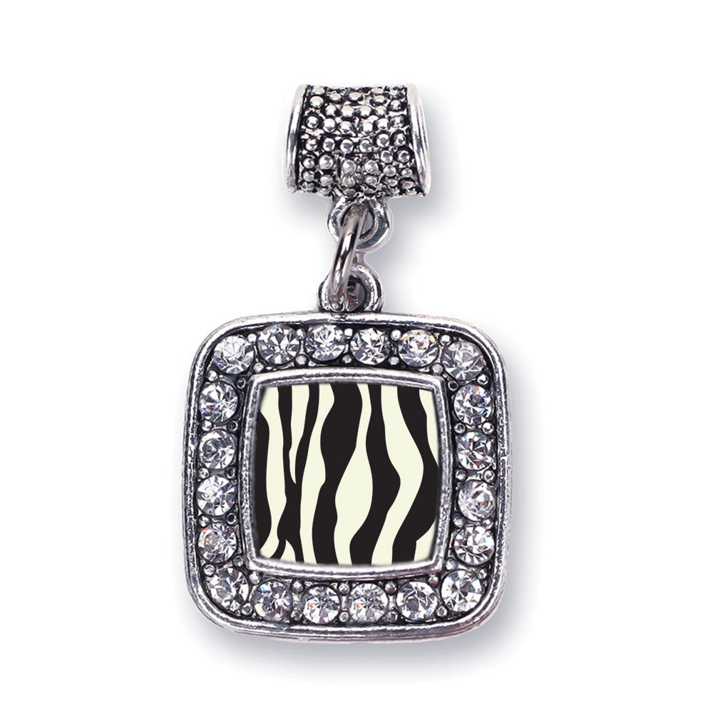 Silver Zebra Print Square Memory Charm