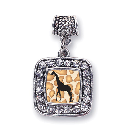 Silver Giraffe Silhouette Square Memory Charm