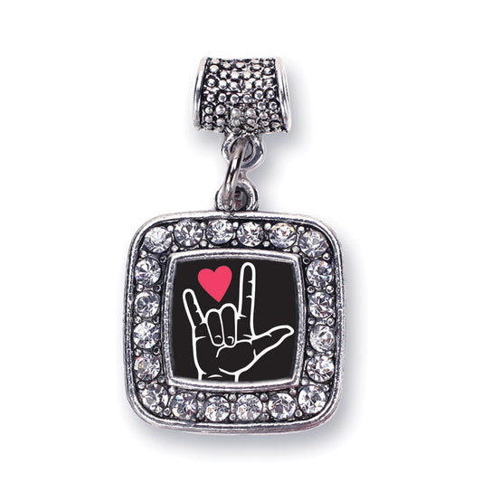 Silver I Love You Sign Language Interpreter Square Memory Charm