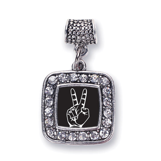 Silver Peace Sign Language Interpreter Square Memory Charm