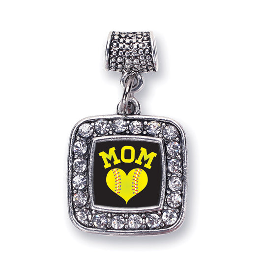 Silver Softball Mom Square Memory Charm