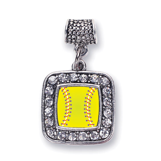 Silver Softball Square Memory Charm