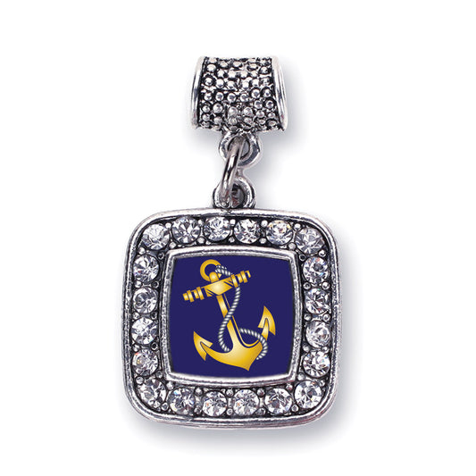 Silver Navy Anchor Square Memory Charm