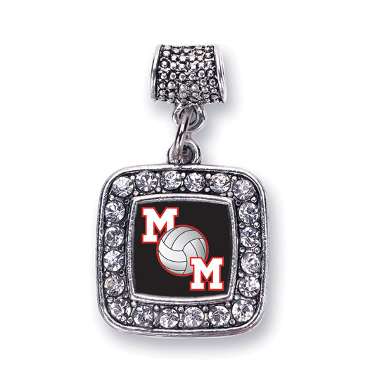 Silver Volleyball Mom Square Memory Charm