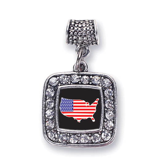 Silver USA Square Memory Charm