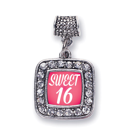 Silver Sweet Sixteen Square Memory Charm