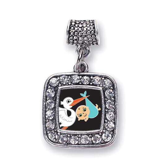 Silver Stork Brings A Boy Square Memory Charm