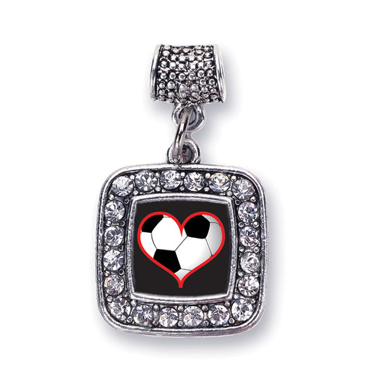 Silver Heart Of A Soccer Player Square Memory Charm