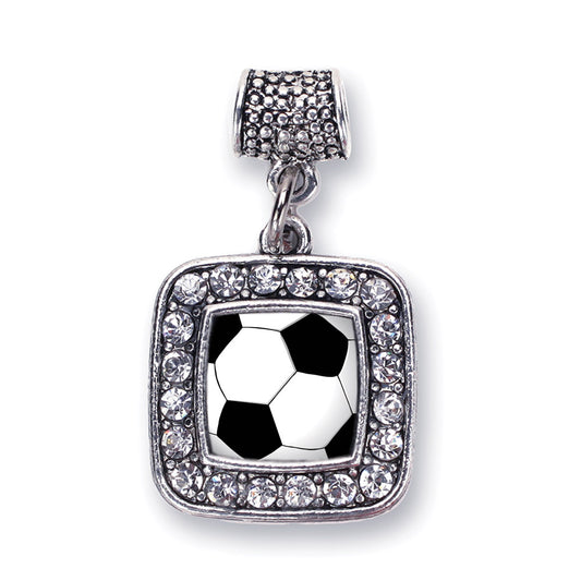 Silver Soccer Square Memory Charm