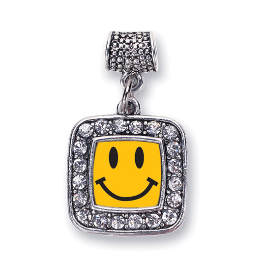 Silver Smiley Face Square Memory Charm