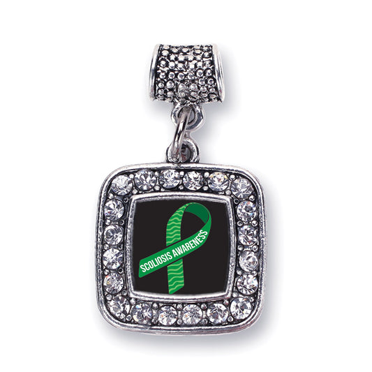 Silver Scoliosis Awareness Square Memory Charm